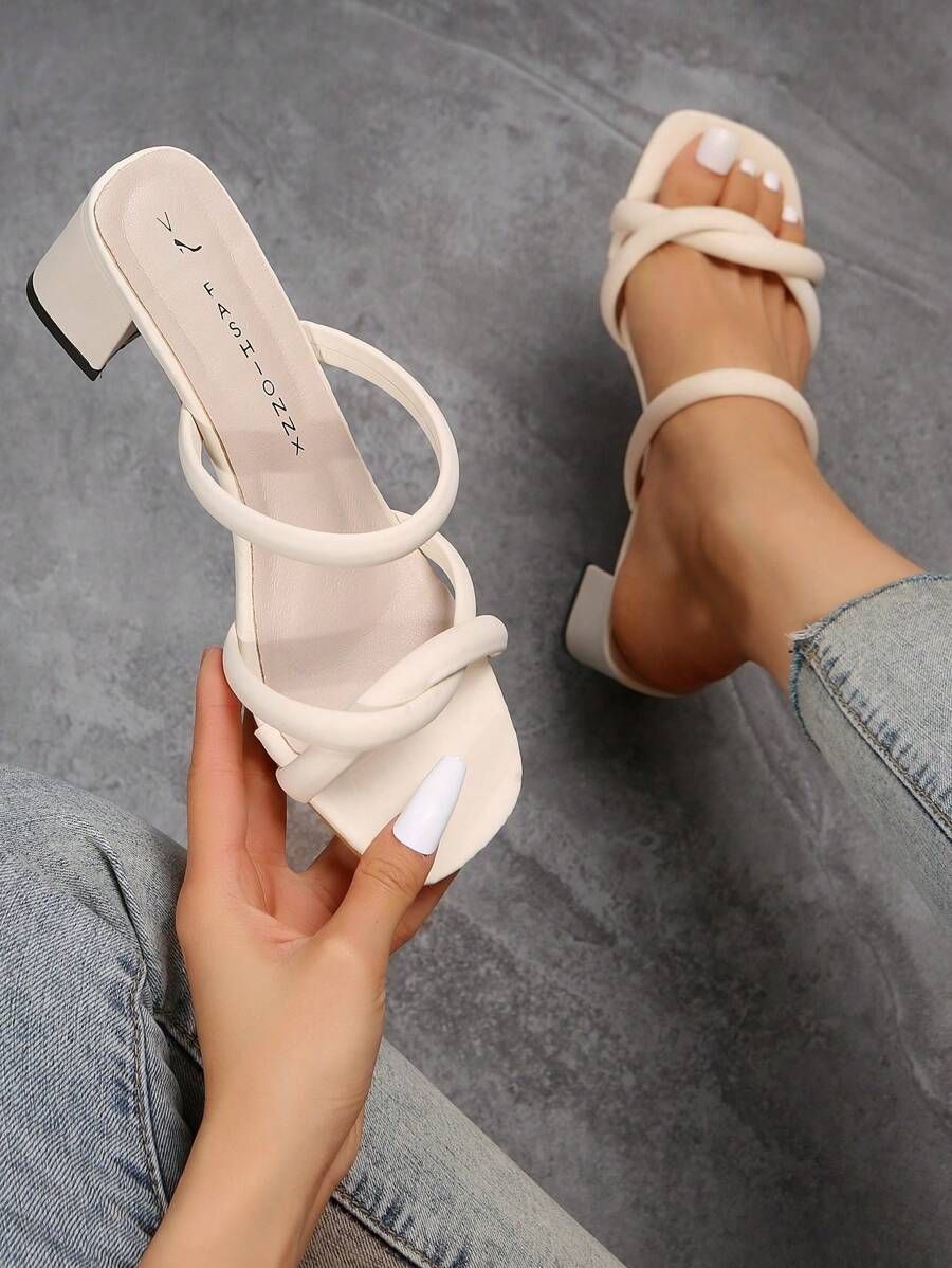 Elegant Mule Sandals For Women, Twist Detail Chunky Heeled Sandals | SHEIN