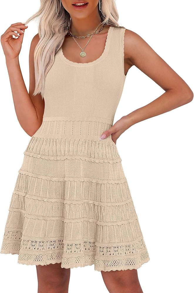 ANRABESS Womens Summer Mini Dress Sleeveless Scoop Neck Knit Tank Dresses Trendy Casual Crochet A... | Amazon (US)