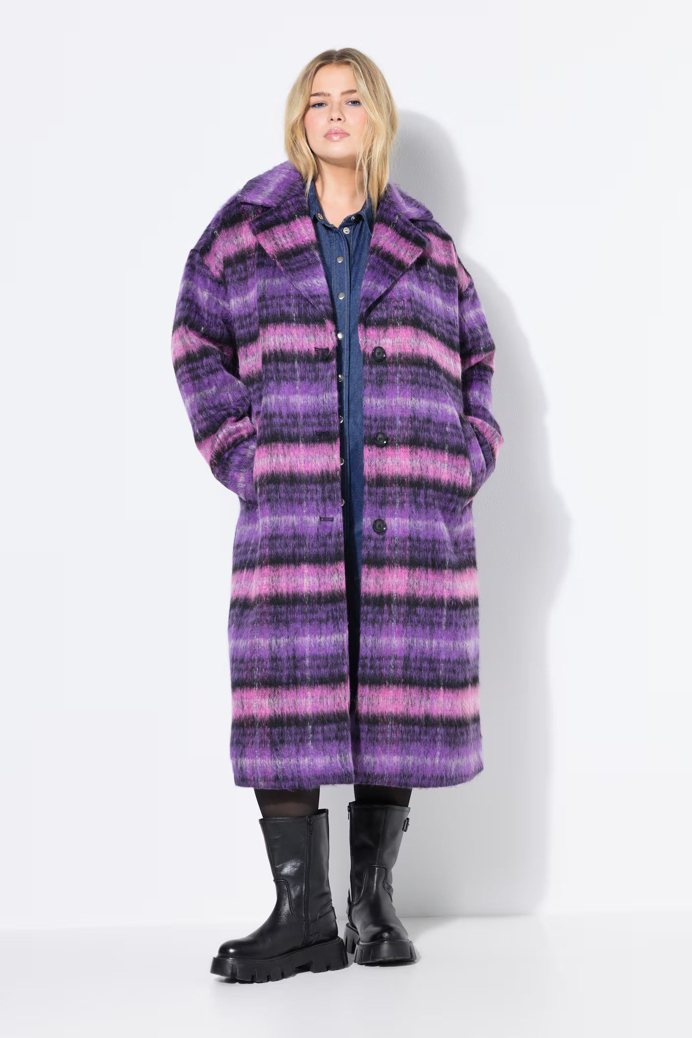 Oversized Plaid Coat | Ulla Popken - US