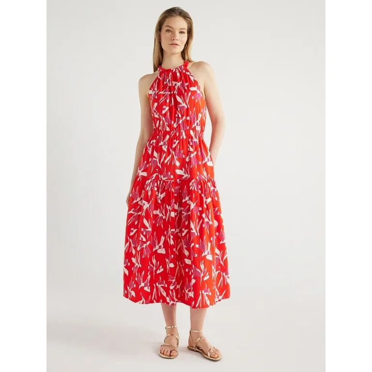 Scoop Women's Gathered Poplin Halter Dress, Sizes XS-XXL - Walmart.com | Walmart (US)