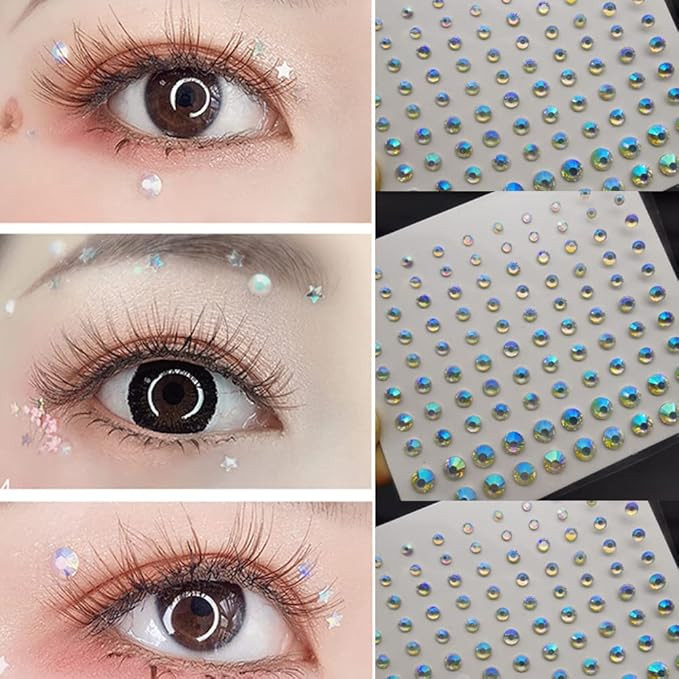 Eye Body Face Gems Jewels Rhinestone Stickers Acrylic Self Adhesive Crystal White AB Makeup Diamo... | Amazon (US)