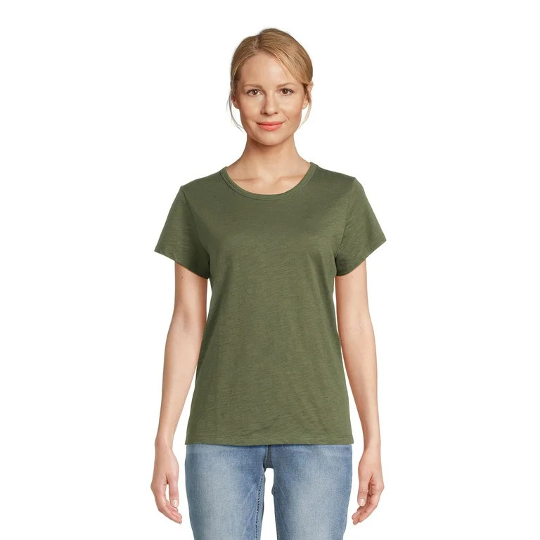Time and Tru Women's Slub Texture Tee with Short Sleeves, Sizes S-XXXL | Walmart (US)