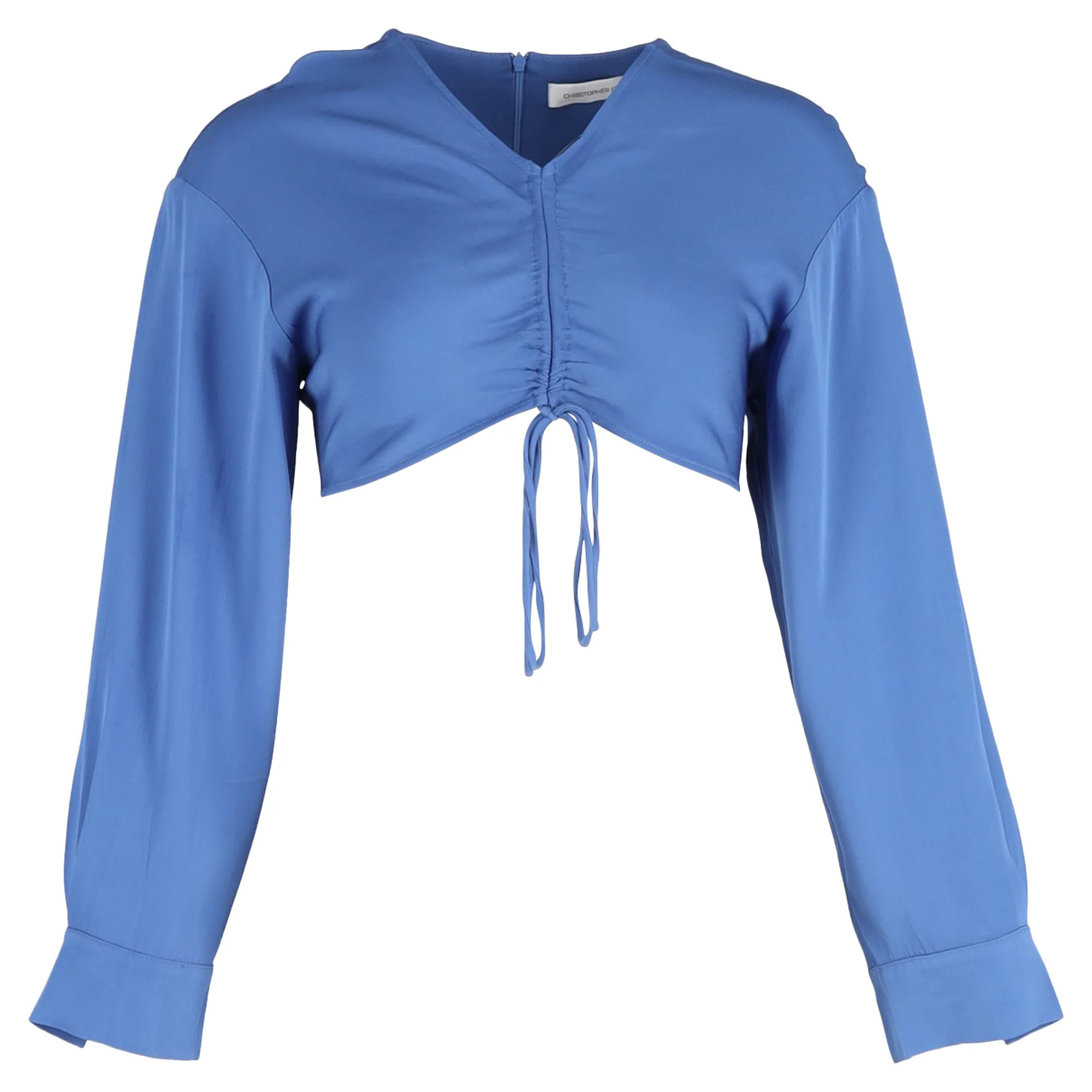 Christopher Esber Long Sleeve Cropped Top in Blue Polyester | Shop Simon