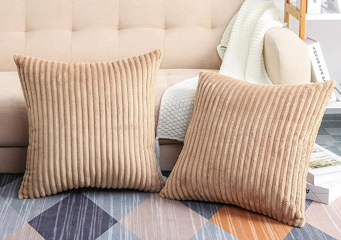TangDepot, Set of 2 Soft Plush Velvet Big Striped Corduroy Solid Decorative Throw Pillow Covers, ... | Amazon (US)