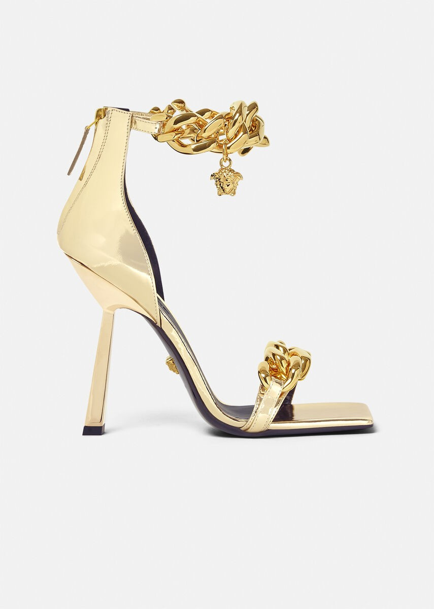 Versace Medusa Chain Leather Sandals for Women | Official Website | Versace (US)