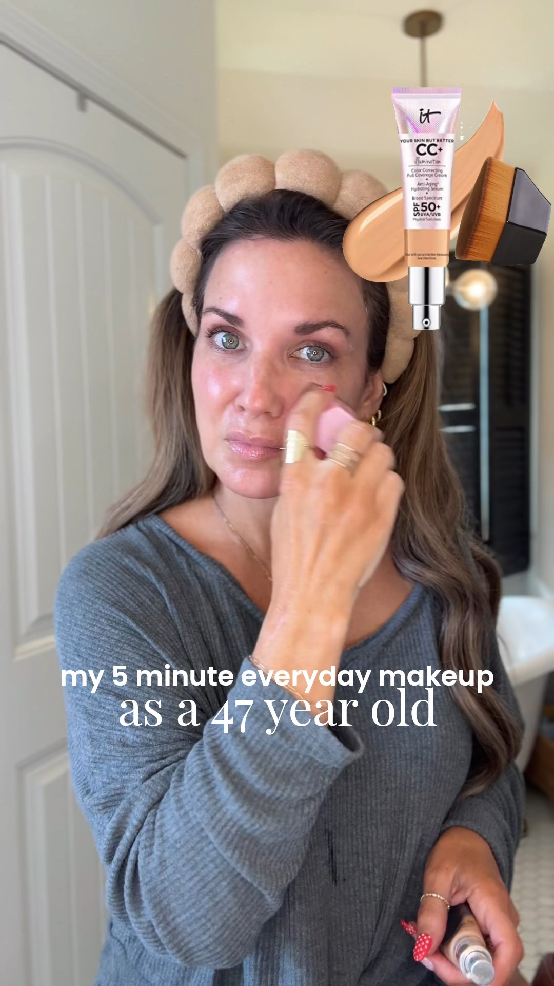 My 5 minute makeup routine for an everyday, natural look as a 47 year old!! 
I always add sunscreen first. 

#LTKBeauty #LTKmorningroutine #LTKOver40