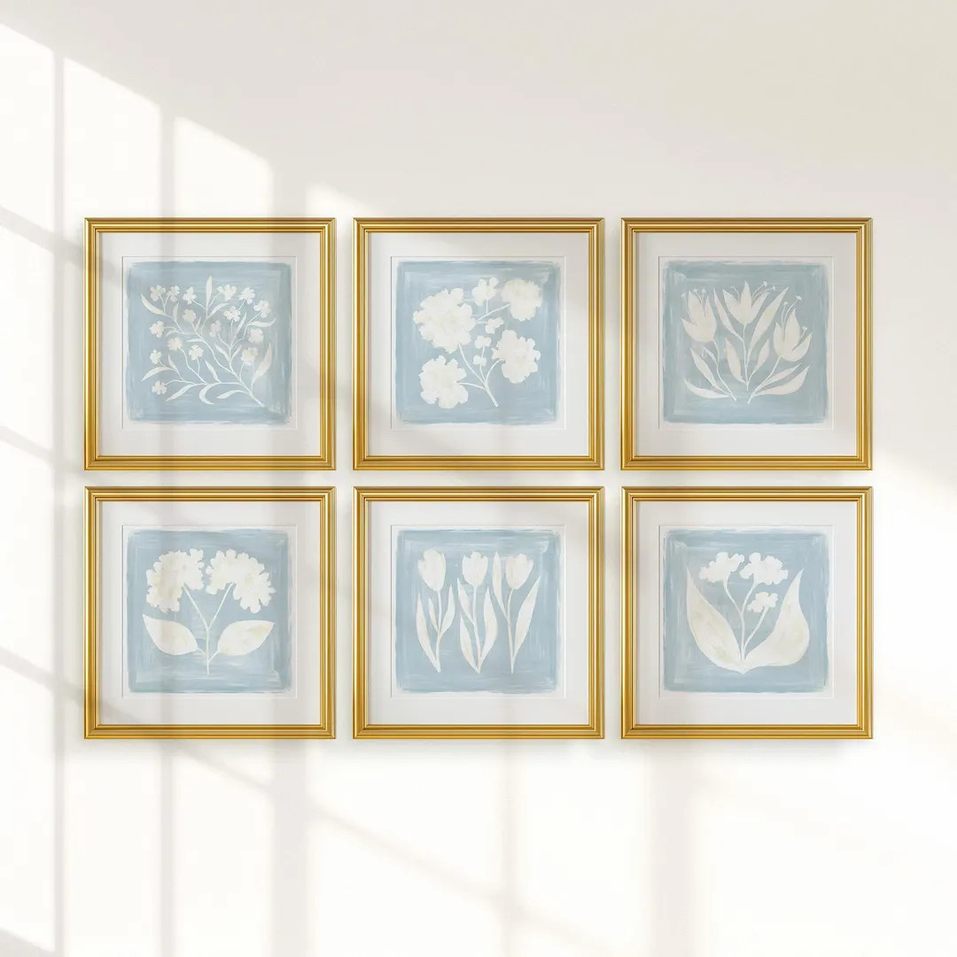 Rainey Studio | Follow the Find | Set of 6 Blue Wall Art | Modern Southern Botanical Art Grandmil... | Etsy (US)