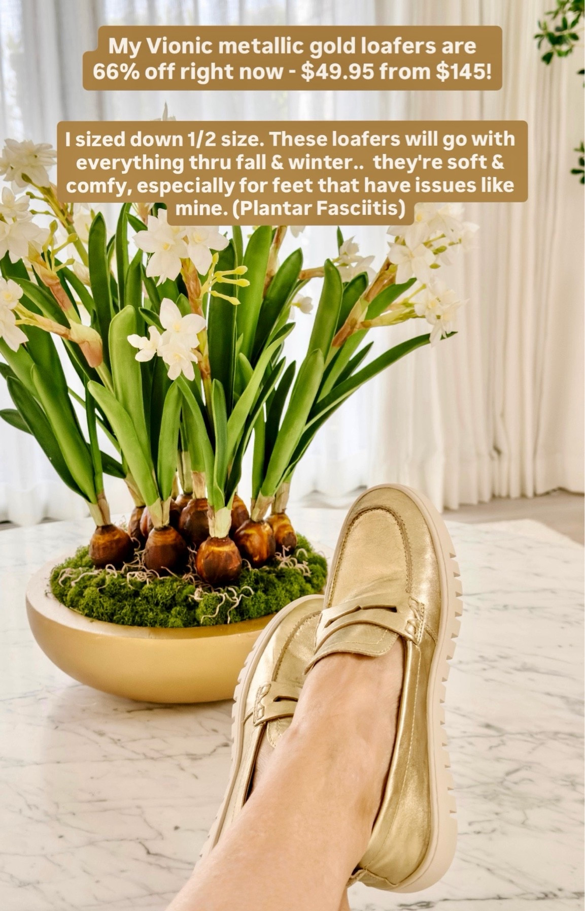 My Vionic metallic gold loafers are 66% off right now - $49.95 from $145! They are super soft & comfortable and perfect for running around and travel. Also come in several other colors.

#LTKTravel #LTKSaleAlert