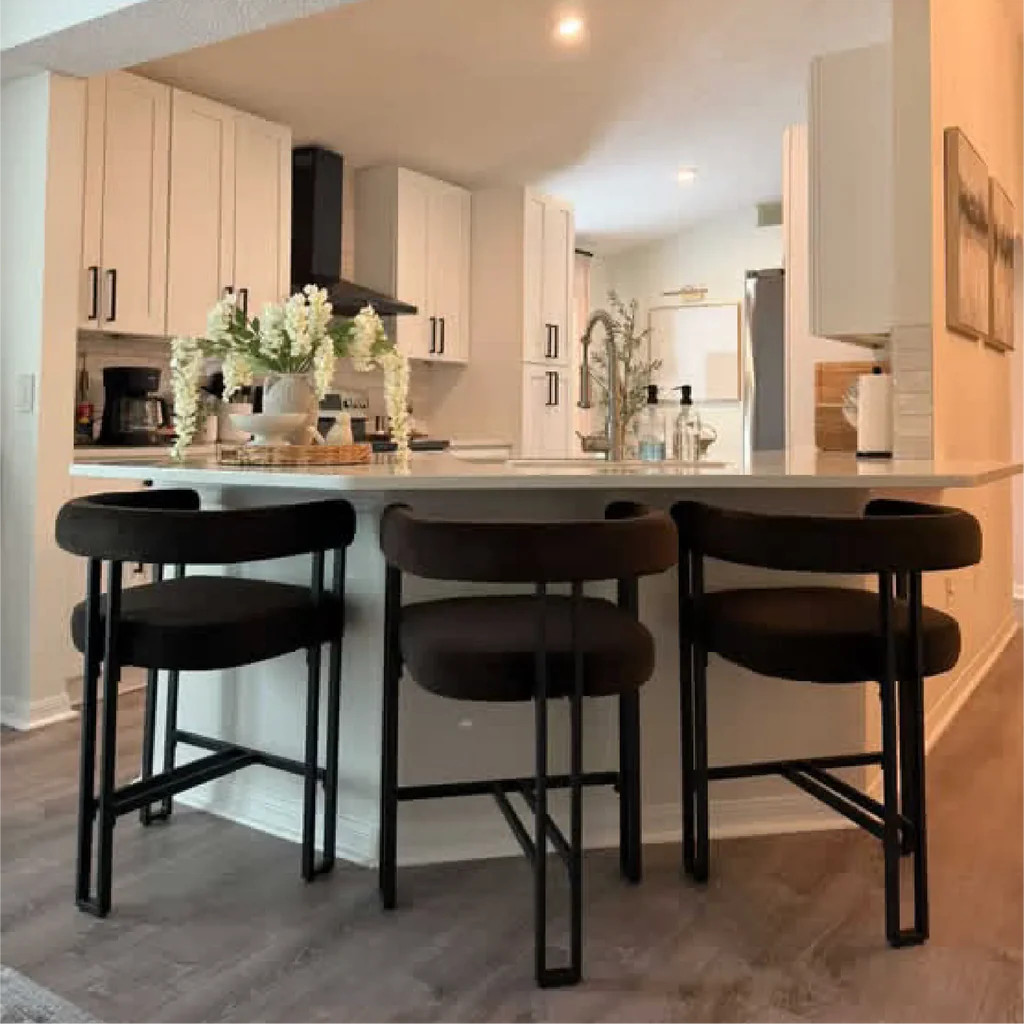 Mia 24" Modern Velvet Counter Stool with Arms (Set of 3) | Pop Maison