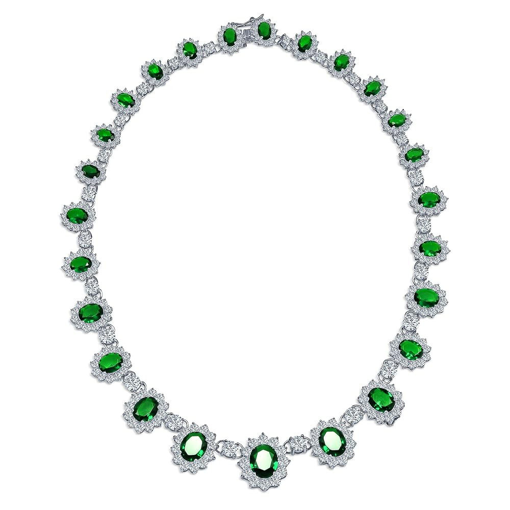Elegant Vintage Estate-Inspired Bridal Jewelry Set - 5 CTW Oval Crown Halo Statement Necklace & Chandelier Earrings with AAA Cubic Zirconia CZ Simulated Gemstones, Silver Plated, for Women | Amazon (US)