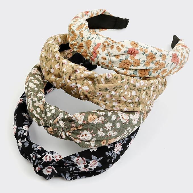 Huachi Headbands for Women and Girls, 4 Packs Fashion Flower Printed Knotted Head Bands for Women... | Amazon (US)