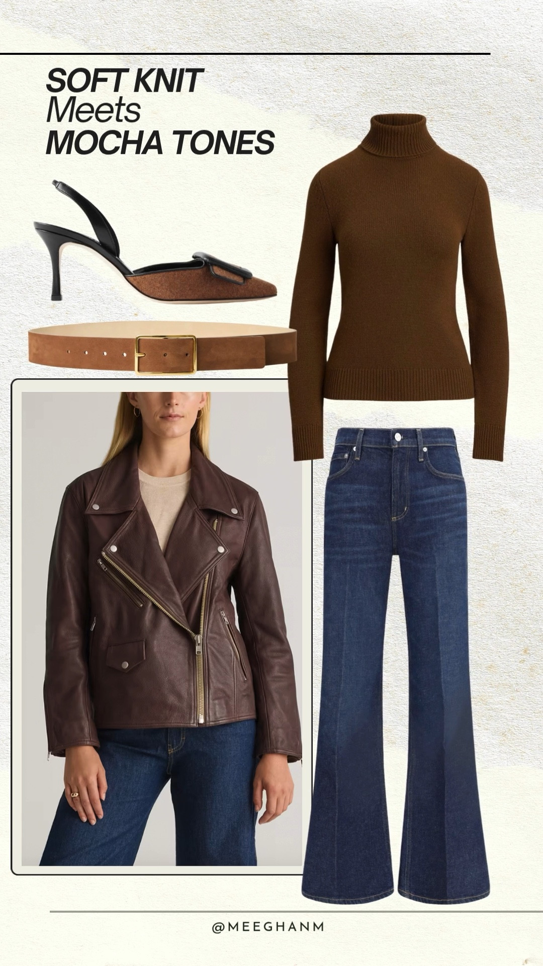 Soft knit meets mocha tones for the perfect fall fashion moment. A cozy turtleneck, leather jacket, and wide leg jeans create an effortless neutral outfit you can wear from day to night.


{fall outfit inspo, fall fashion, mocha tones outfit, brown turtleneck outfit, leather jacket look, neutral outfit ideas, wide leg jeans outfit, fall capsule wardrobe, elevated basics, fall outfit ideas}


#LTKOver40 #LTKWorkwear #LTKSeasonal
