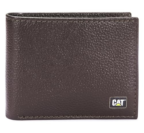 Caterpillar Men's Leather Bifold Wallet with ID Window, Men’s Leather Passcase , Chocolate, One Size | Amazon (US)