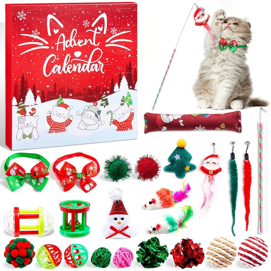 Cat Advent Calendar 2023, Christmas Countdown Calendar for Kitten with 24pcs Assorted Cat Christm... | Amazon (US)