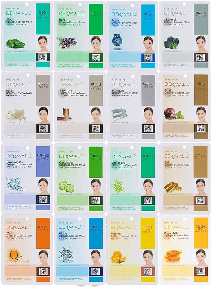 DERMAL 16 Combo Pack A Collagen Essencce Korean Face Mask - Hydrating & Soothing Facial Mask with... | Amazon (US)