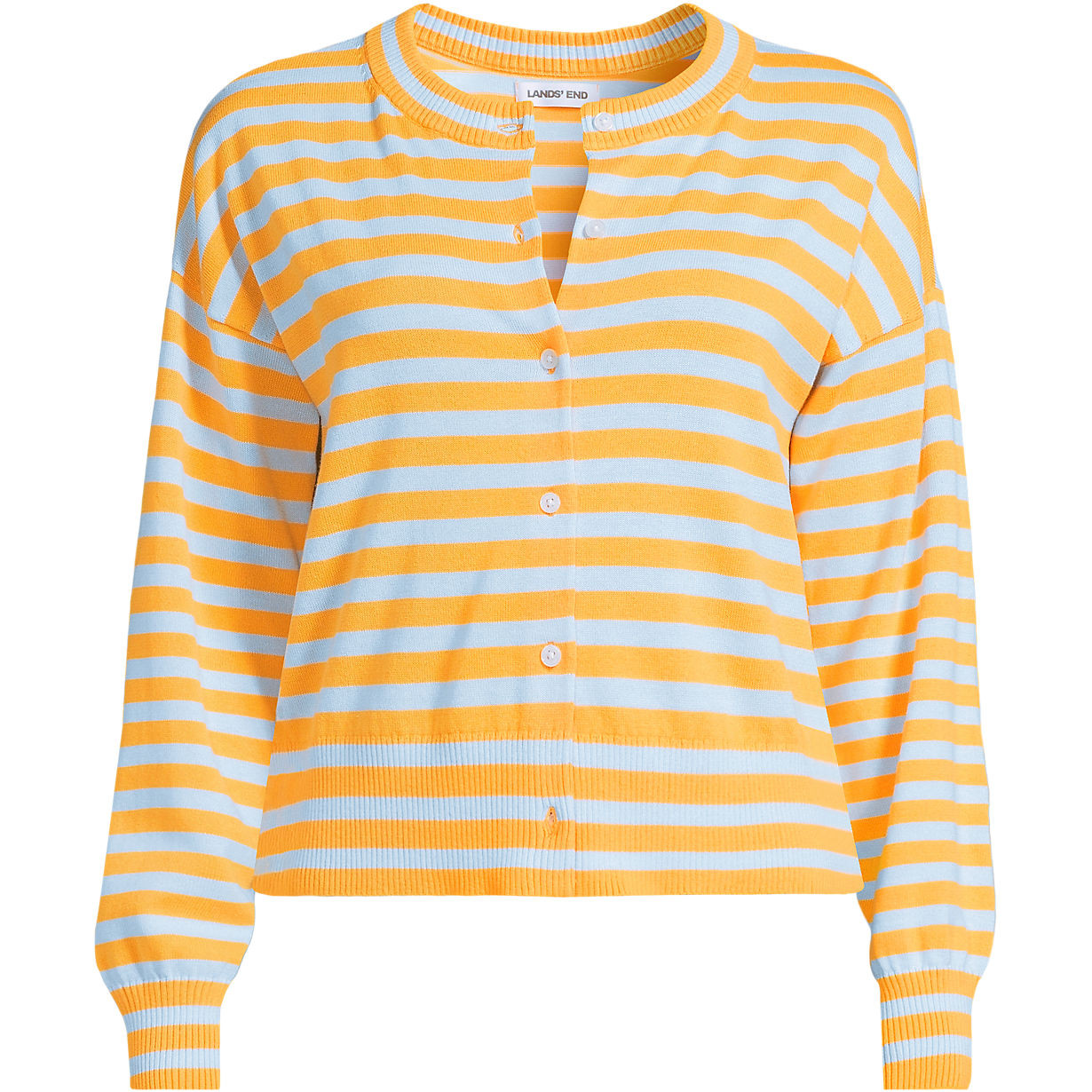 Women's Cropped Fine Gauge Crew Neck Cardigan Sweater | Lands' End (US)