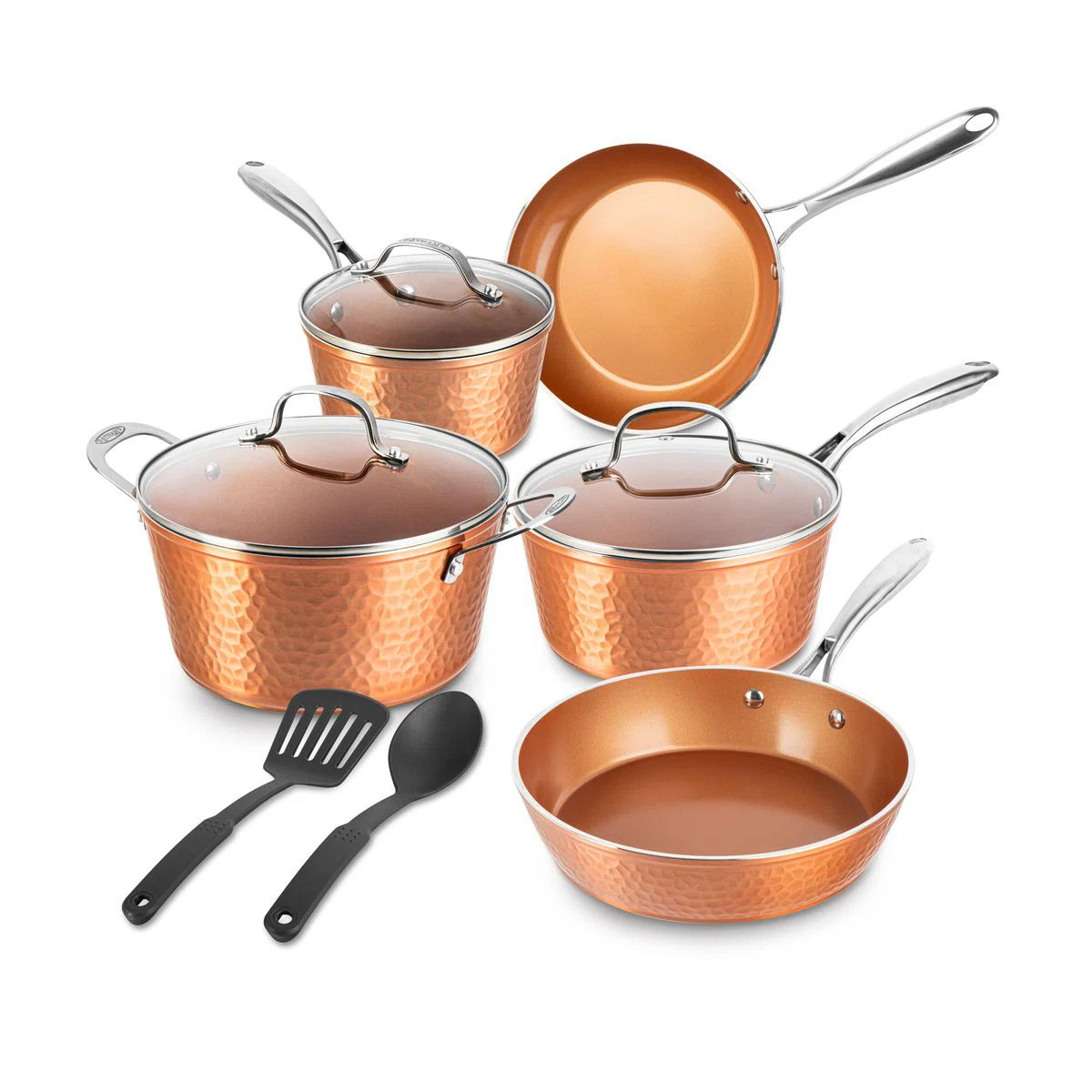 Gotham Steel Hammered Copper 10 Piece Ceramic Nonstick Cookware Set | Wayfair North America
