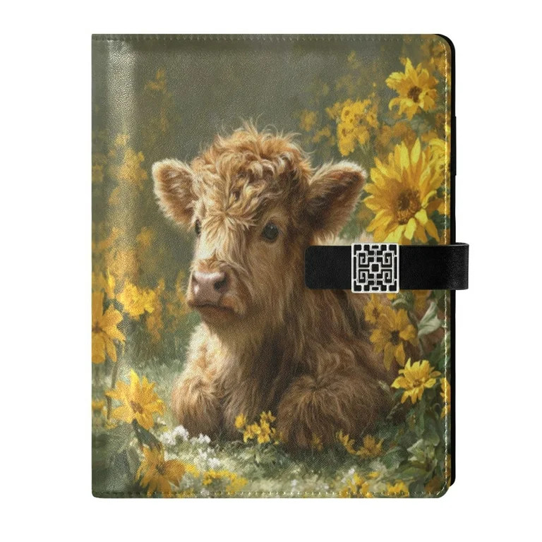 9.2x6.7 inch Leather Notebook 100 Sheets, Multi-Pocket Design & Pen Loop Cow Lying in Sunflowers ... | Walmart (US)