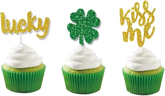 St.Patricks Cupcake Toppers Shamrock Four Leaf Lucky Kiss Me Cupcake Decoration Saint Paddy's Day... | Amazon (US)