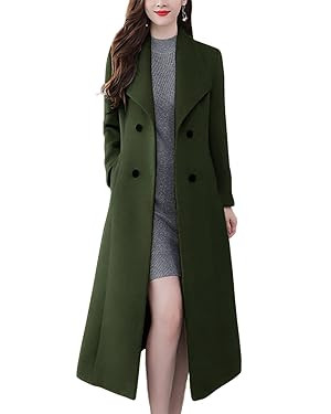 chouyatou Women's Chic Shawl Collar Work Double Breasted Maxi Long Wool Pea Coat | Amazon (US)