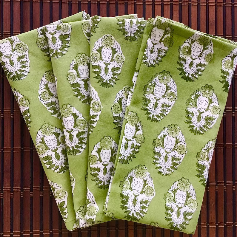 Block Print Dinner Napkins, 18 inch Set Of 4, Indian Blockprint Cotton Table Napkins, Wedding, Bi... | Etsy (US)