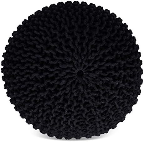 BIRDROCK HOME Round Pouf Foot Stool Ottoman - Knit Bean Bag Floor Chair - Cotton Braided Cord - Grea | Amazon (US)