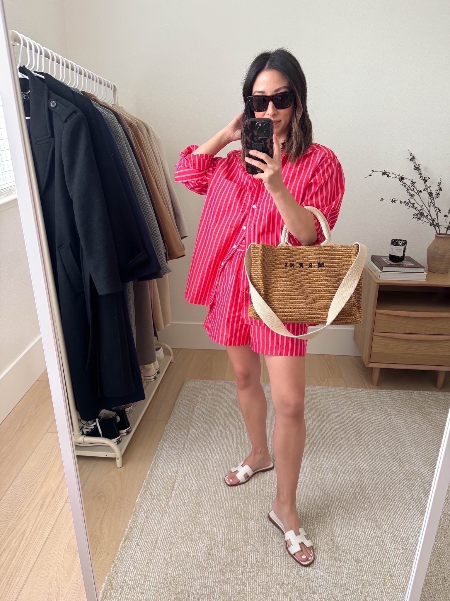 Gap poplin striped separates. This is the Gap Big Shirt, which is my favorite! Run roomy in your true size. Shorts are straight up and down, so if you have hips, size up. On major sale!

Gap Shirt petite xs
Gap short xs
Hermes Oran sandals 35
Marni tote small
Celine sunglasses

Summer style, summer outfits, petite style 



#LTKSaleAlert #LTKFindsUnder100 #LTKPetite