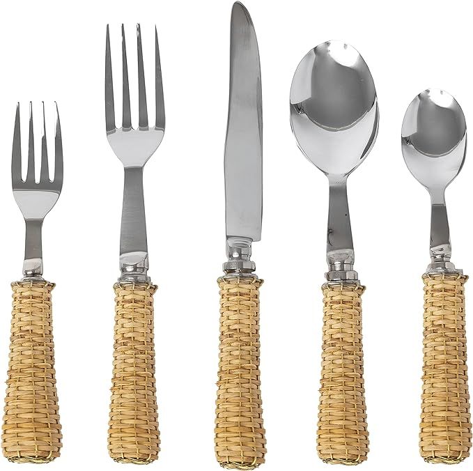 Basketweave Fork Spoon Knife Set - Stainless Steel Flatware Set & Modern Eating Utensils - Silver... | Amazon (US)