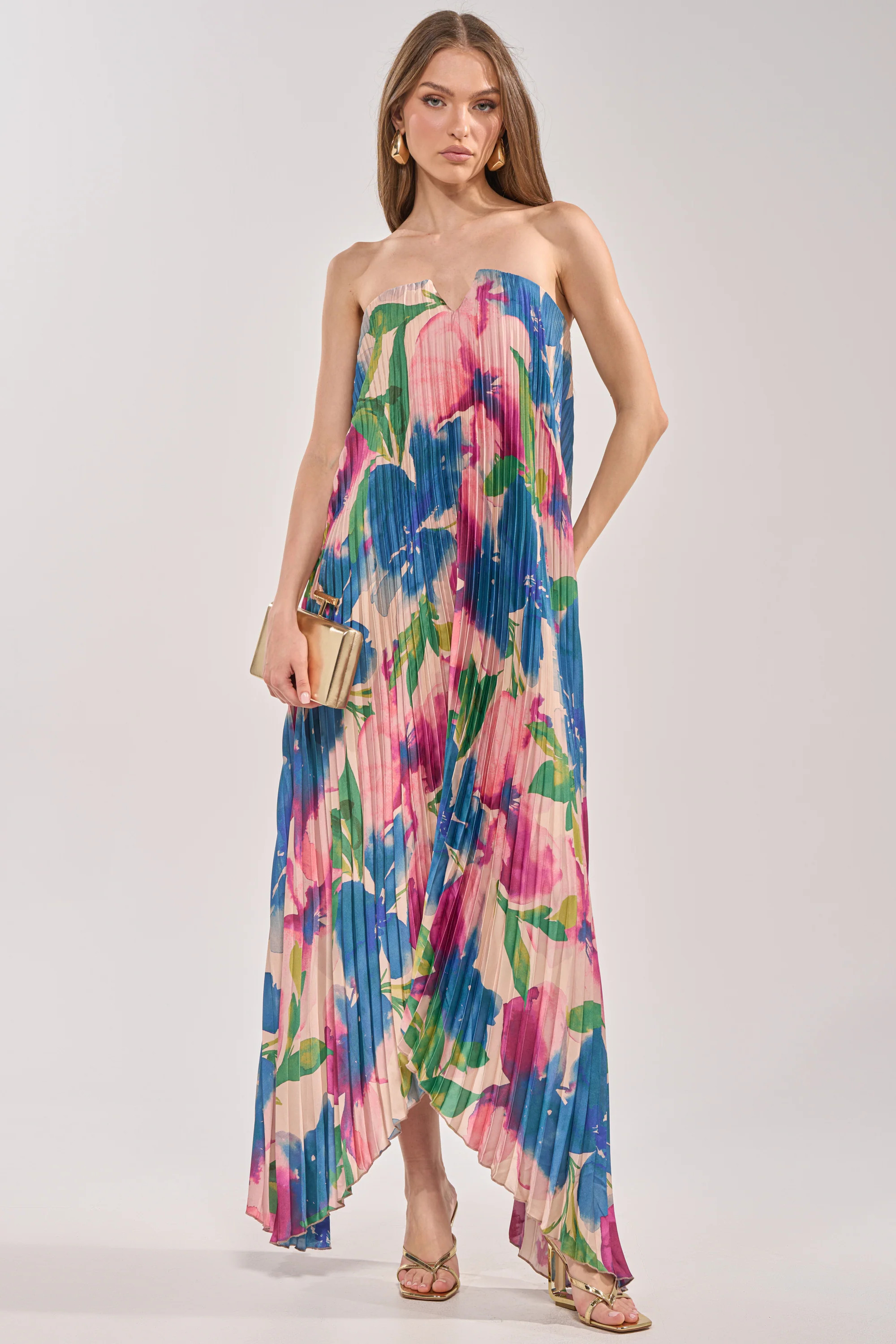 COCKTAIL HOUR FLORAL STRAPLESS MAXI DRESS | AKIRA