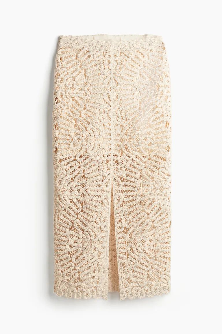 Crochet-look pencil skirt - Light beige - Ladies | H&M GB | H&M (UK, MY, IN, SG, PH, TW, HK)