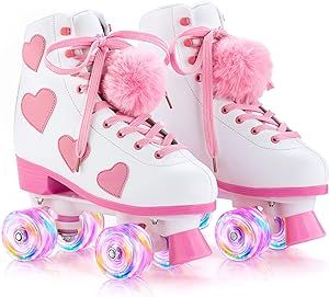 Ruthfot Women's and Girl's Classic Roller Skates with Light up Wheels and Love Heart Pattern, Hig... | Amazon (US)