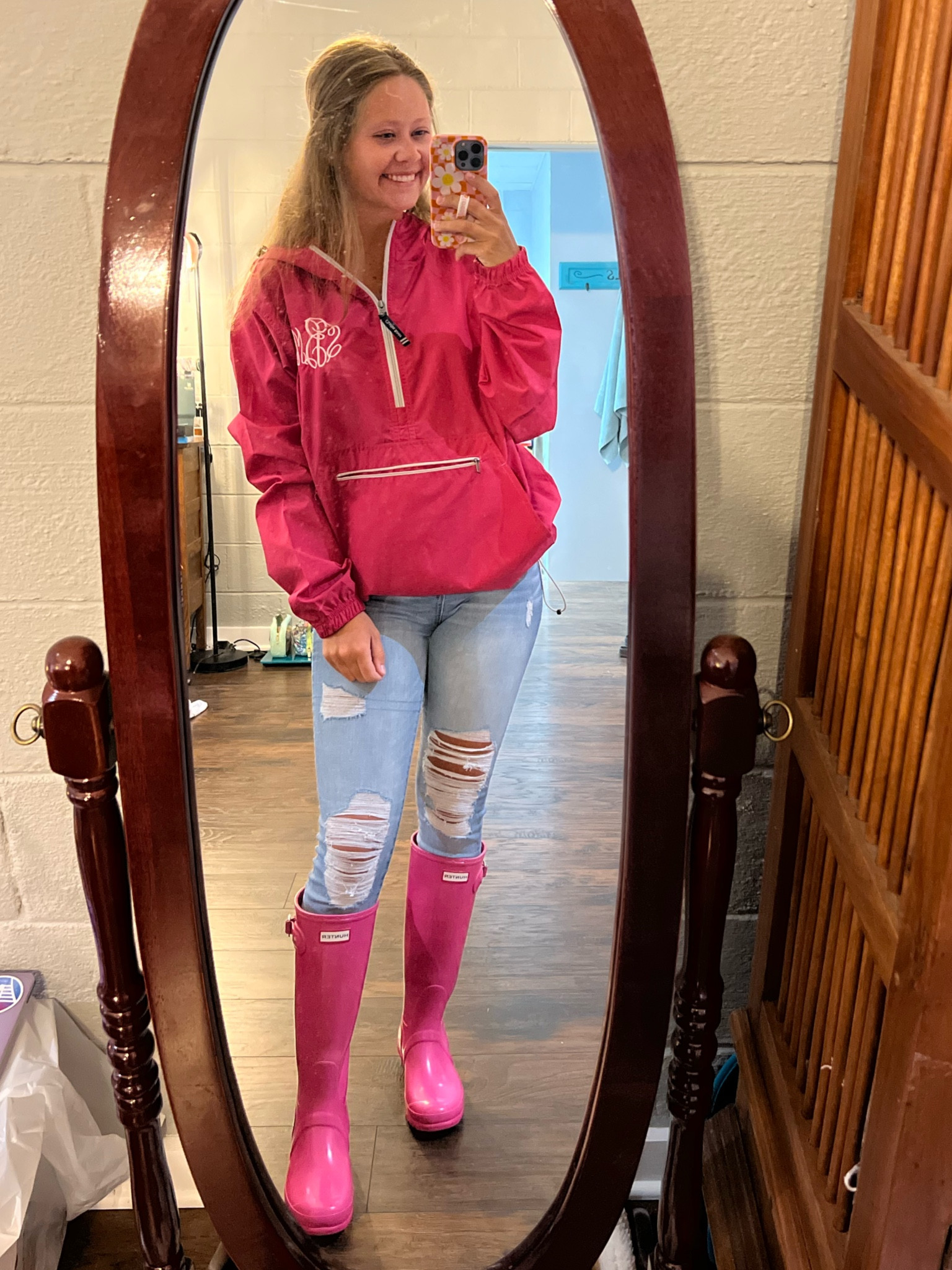 barbie, barbie outfit, pink outfit, casual outfit, shacket, pink shacket, airport outfit, travel outfit, comfy outfit, fall outfit, rain jacket, rain boots, rainy day outfit  🩷