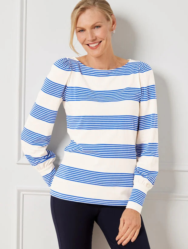 Blouson Sleeve Tee - Cluster Stripe | Talbots
