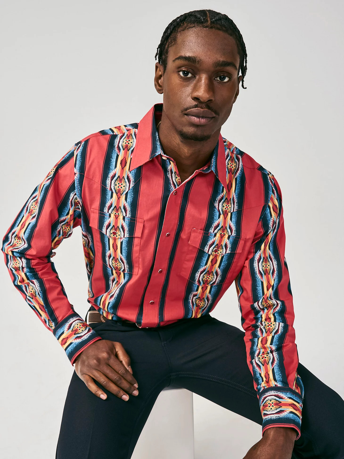 Mens Checotah Long Sleeve Print Shirt:Red Flame:LT | Wrangler