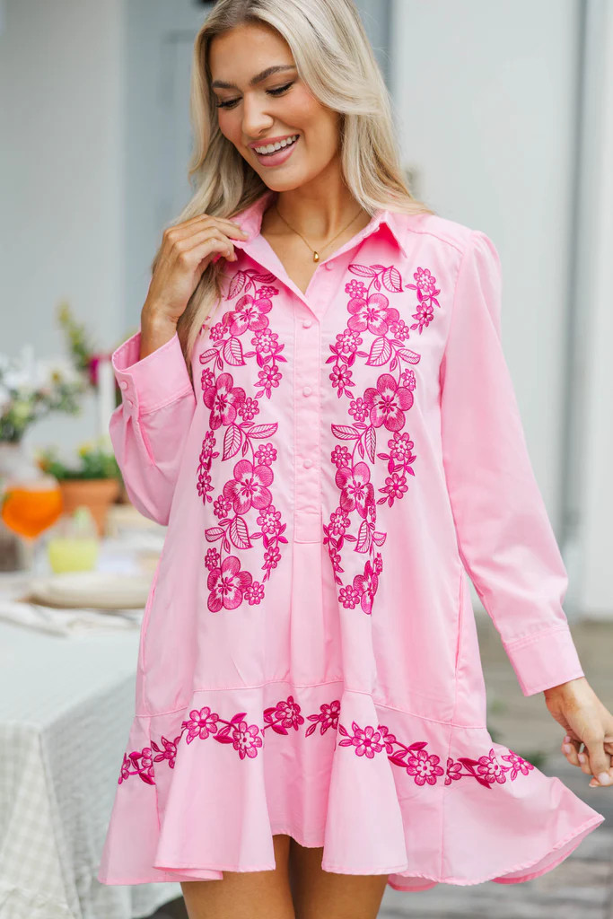 Share Your Story Pink Embroidered Shirt Dress | The Mint Julep Boutique