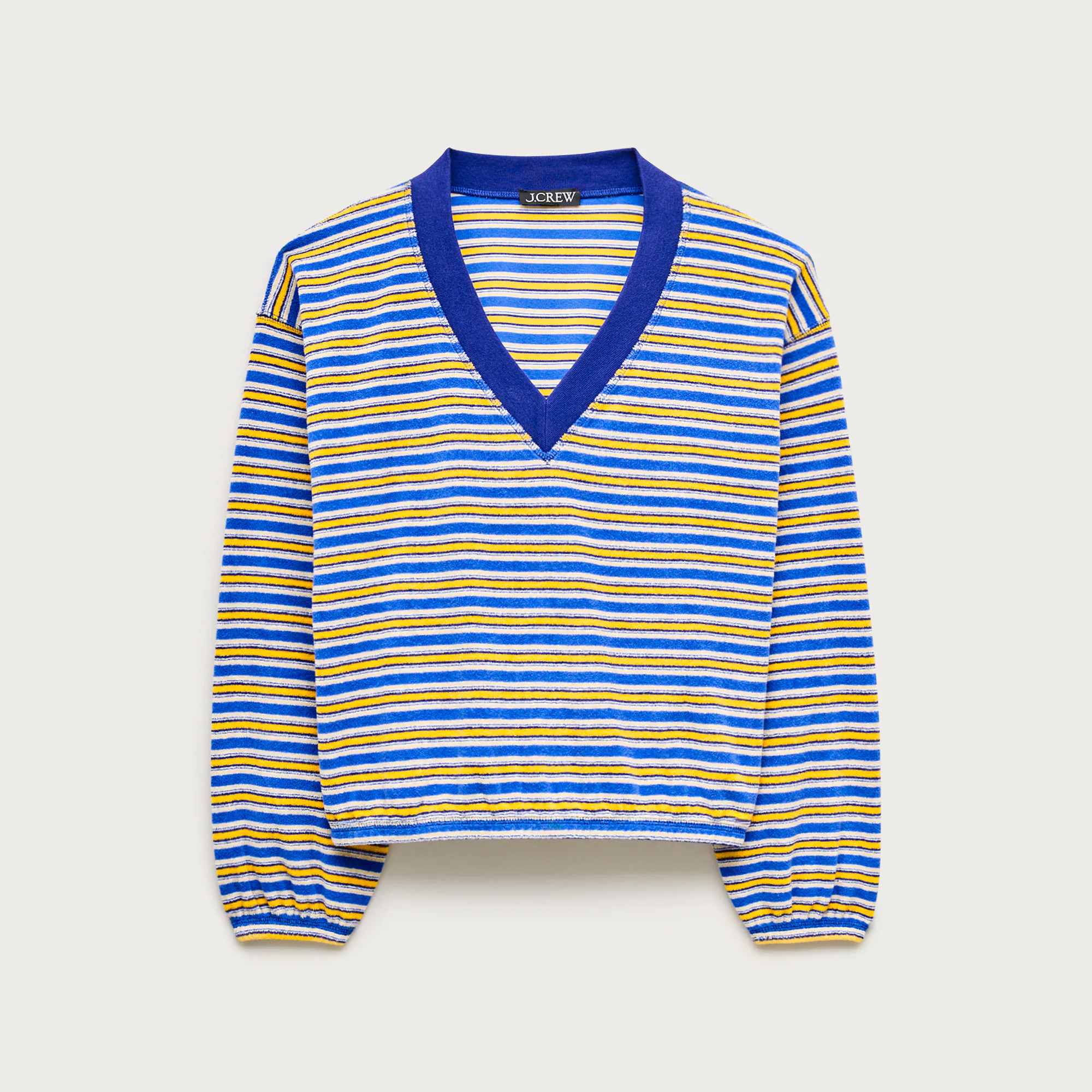 Towel terry V-neck sweatshirt in stripe | J. Crew US