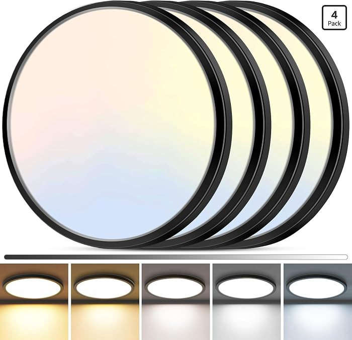 zemty 4Pack LED Flush Mount Ceiling Light, 12 Inch 24W Dimmable Round Ceiling Fixture, Black Low ... | Amazon (US)