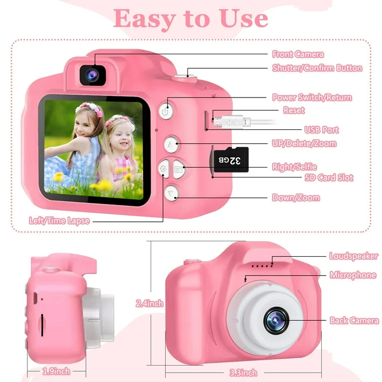 Rirool HD Kids Camera, Selfie Camera for Girls 3-12, Video & Photo Digital Camera, Toddler Toys C... | Walmart (US)
