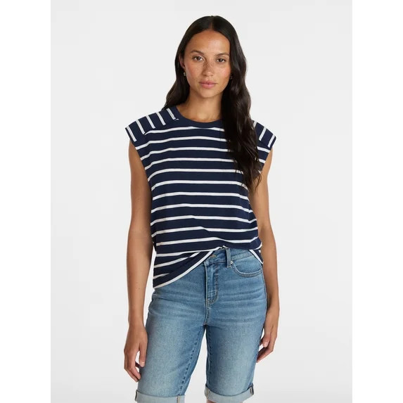 Time and Tru Women's Muscle Tank Top with Piped Trim, Sizes XS-XXXL | Walmart (US)