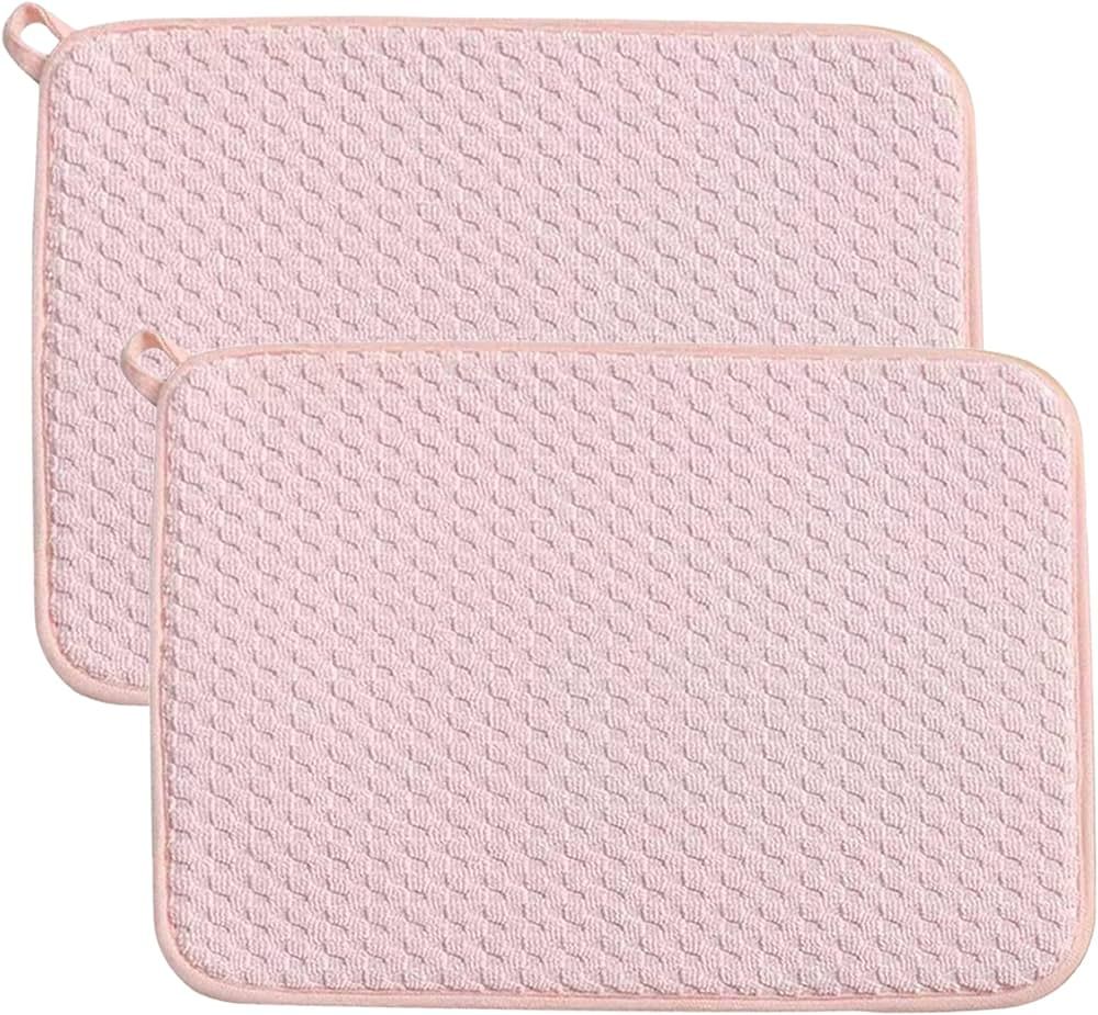 Pink Dish Drying Mats for Kitchen Counter, 2 Pack Dish Drying Mat Drying Pad, Dish Rack Drainer M... | Amazon (CA)