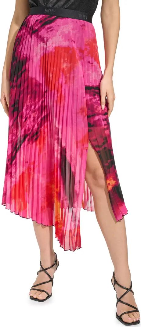 Print Pleated Asymmetric Midi Skirt | Nordstrom