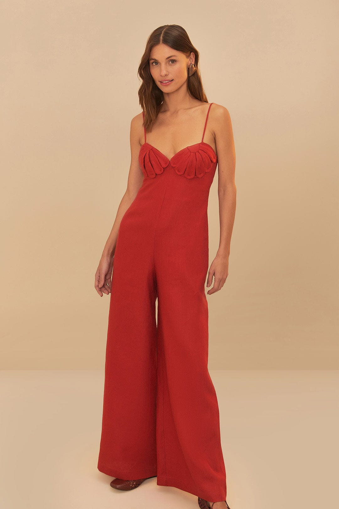 Red Petals Bodice Euroflax™ Premium Linen Jumpsuit | FarmRio (US)