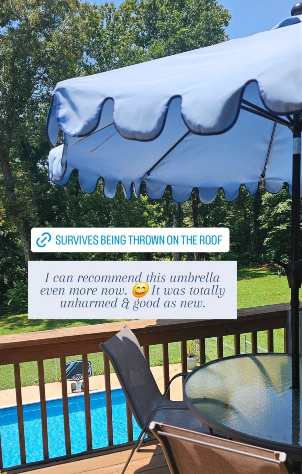 Our patio umbrella was accidentally left open during a storm and thrown on our roof.  It is so sturdy and had no damage. It's so cute, too! Great quality and a great price! Less than $60!! 10/10Patio furniture, outdoor furniture, porch decor

#LTKFindsUnder100 #LTKSeasonal #LTKHome