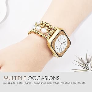AIRSPO Gold Beaded Bracelets Compatible for Apple Watch Band 38mm 40mm 41mm 42mm 44mm 45mm Women,... | Amazon (US)