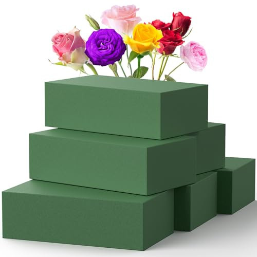 Upgraded 6 Pack Floral Flower Foam Blocks, Green Plant Foam for Flower Arrangements, Wet & Dry Florist Foam Styrofoam for Fresh and Artificial Flowers (5.5"L X 3.1"W X 1.6"H) | Amazon (US)