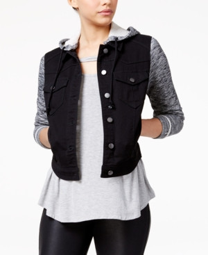 Tinseltown Juniors' French Terry Hooded Denim Jacket | Macys (US)