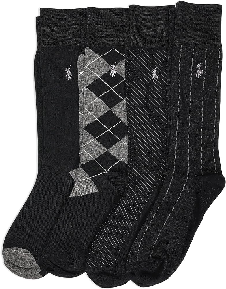Polo Ralph Lauren Men's Assorted Pattern Dress Crew Socks-4 Pair Pack-Soft and Lightweight Cotton... | Amazon (US)