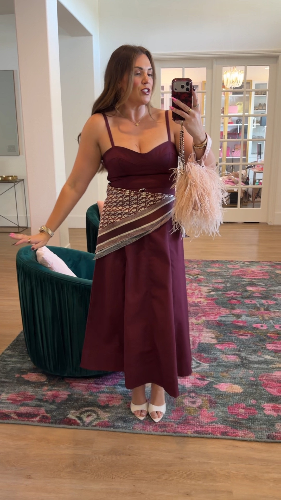 curvy midsize fall look for going out! wearing size medium in burgundy twill midi dress 🍷 my scarf is Dior, but i linked similar! @Hill House Home

#LTKSeasonal #LTKMidsize