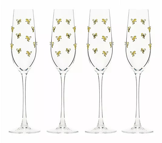 10 Strawberry Street Set of 4 Gold Bow Champagne Flutes - QVC.com | QVC