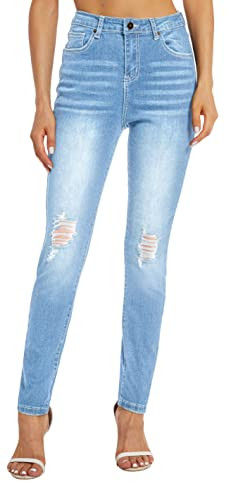 AMRSPENG High Waisted Jeans for Women Ripped Jeans Women Distressed Skinny Stretch Jeans Denim Pants Light Blue Size 6 | Amazon (US)